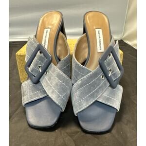 Tabitha Simmons Leni Suede Slide Buckle Mule Slide On Shoes Blue Size 7